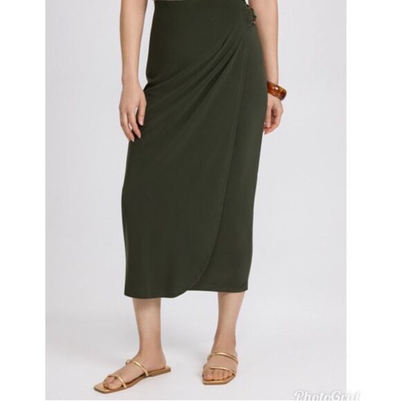 Ellen Tracy Faux Wrap Wool Midi Maxi Green Skirt - Picture 1 of 8